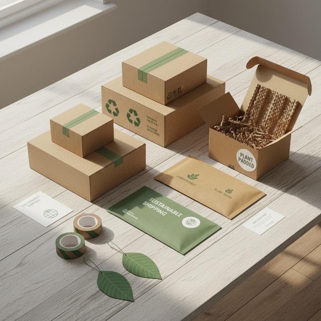 eco-friendly e-commerce packaging made from recycled cardboard and compostable materials.