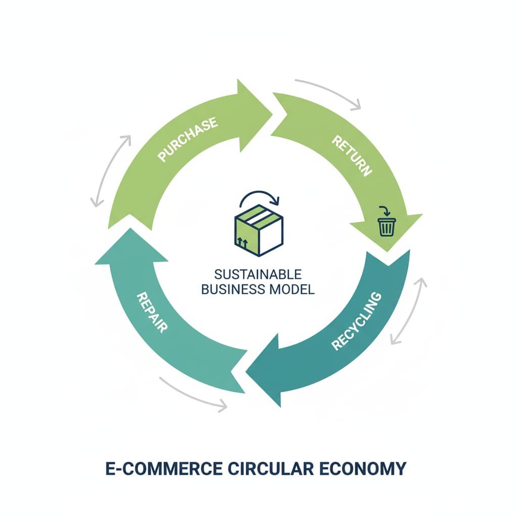 circular return system for e-commerce showing products being repaired, reused, and recycled.