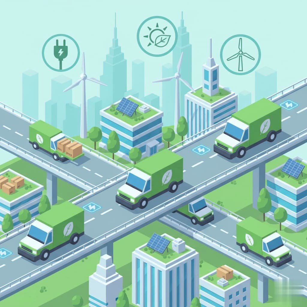 electric delivery vans used for carbon neutral e-commerce logistics.