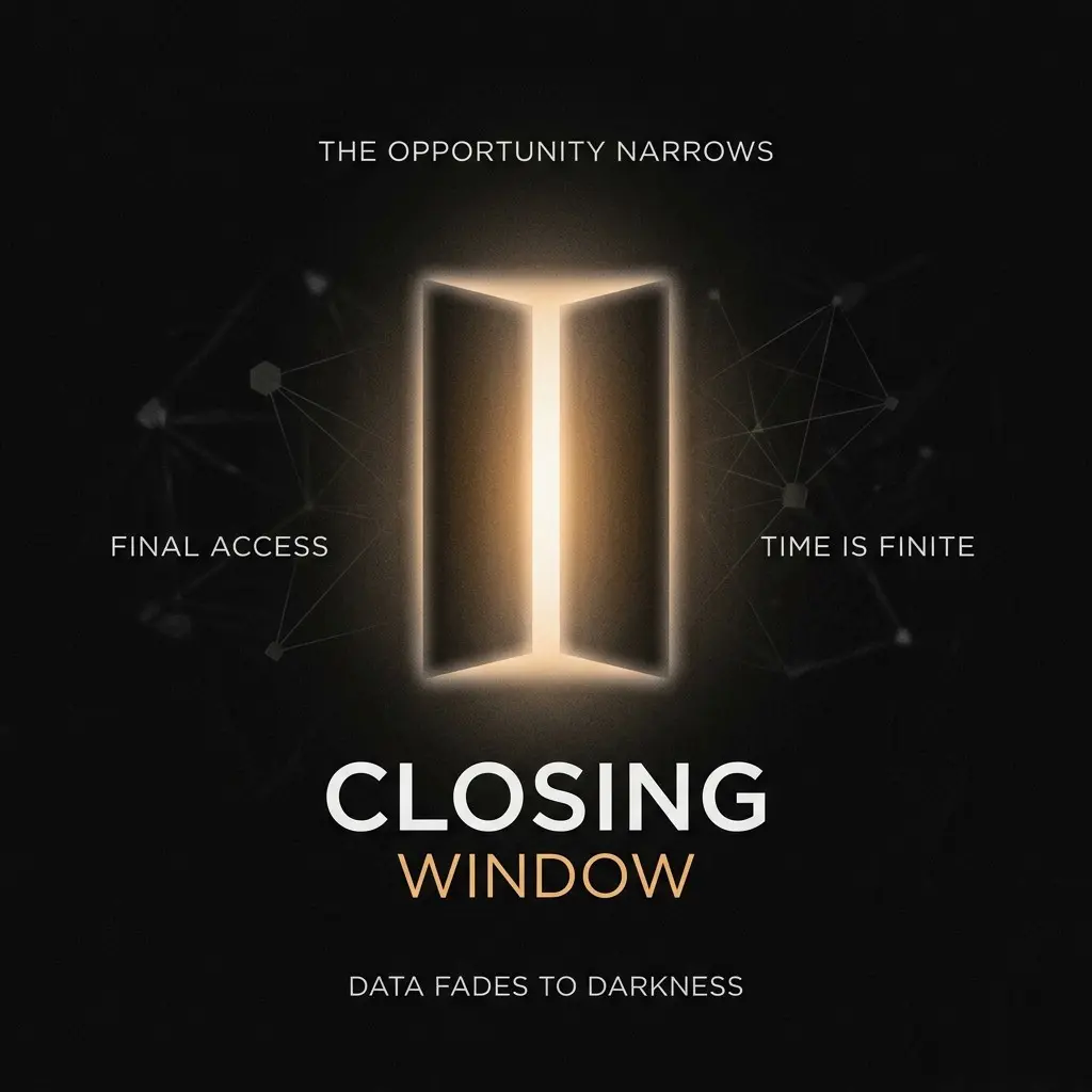Abstract visual metaphor for the closing window of opportunity to establish AI search authority through Generative Engine Optimization before the space saturates.