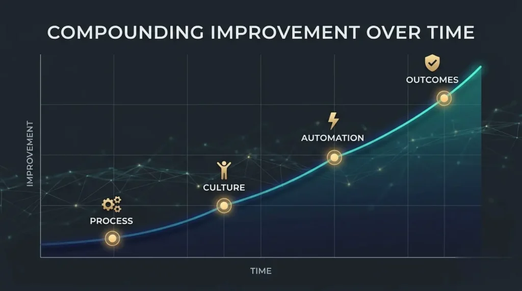curve graphic illustrating the compounding returns of sustained operational efficiency improvements over time