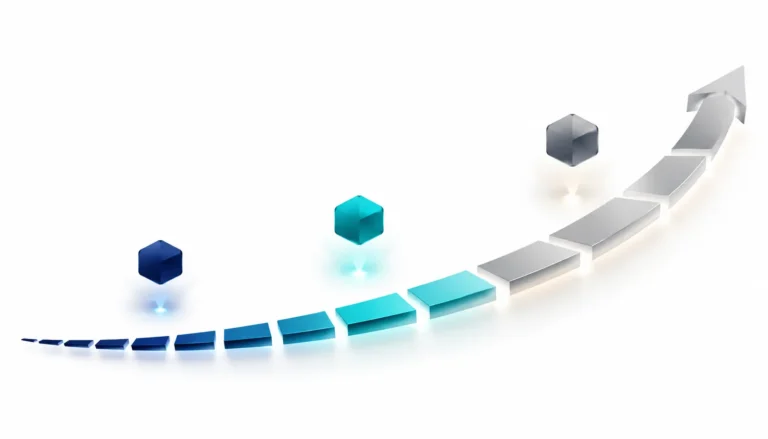 Conceptual illustration representing customer lifetime value as a forward-facing revenue intelligence system with geometric data arcs and strategic growth nodes on a clean white background.