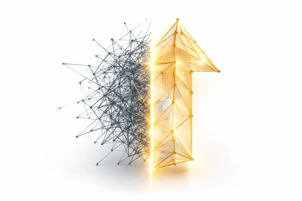 Before and after visual metaphor of AI prompt engineering case study transformation in marketing.