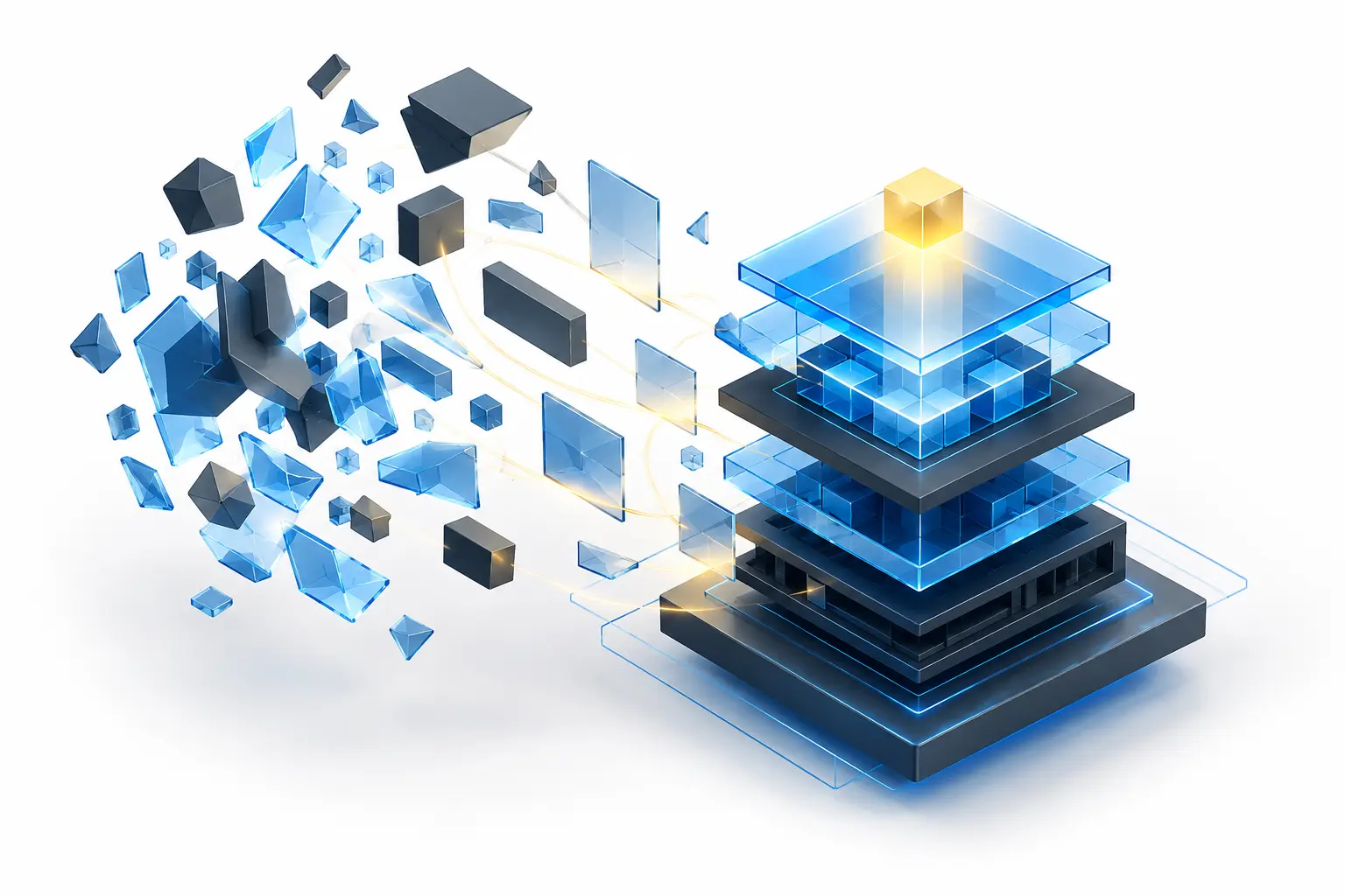 Abstract visualization of prompt engineering for marketers, structured AI instruction layers forming a strategic framework.